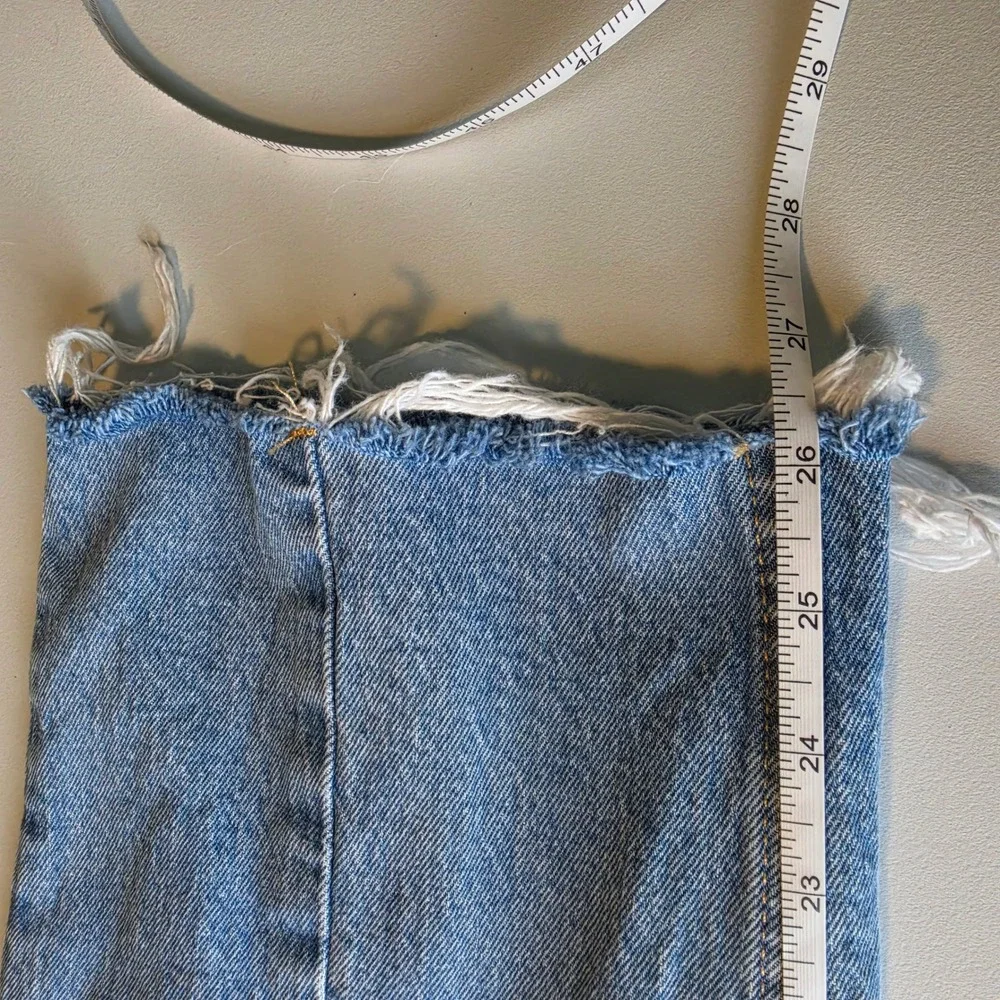 Gap Cheeky Straight Jeans 33 16 Reg Blue High Rise Front‎ Seam Raw Hem Boho 90s